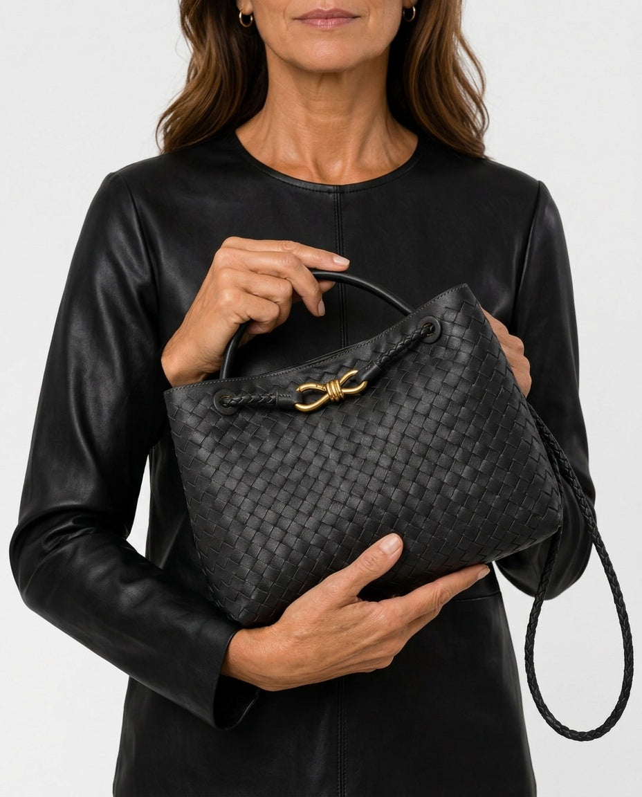 Woven Top Handle Woven Vegan Leather Bag