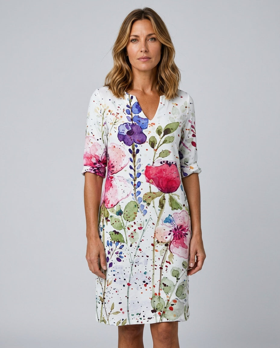 Ruby | V-Neck Three-Quarter Sleeve Midi Dress