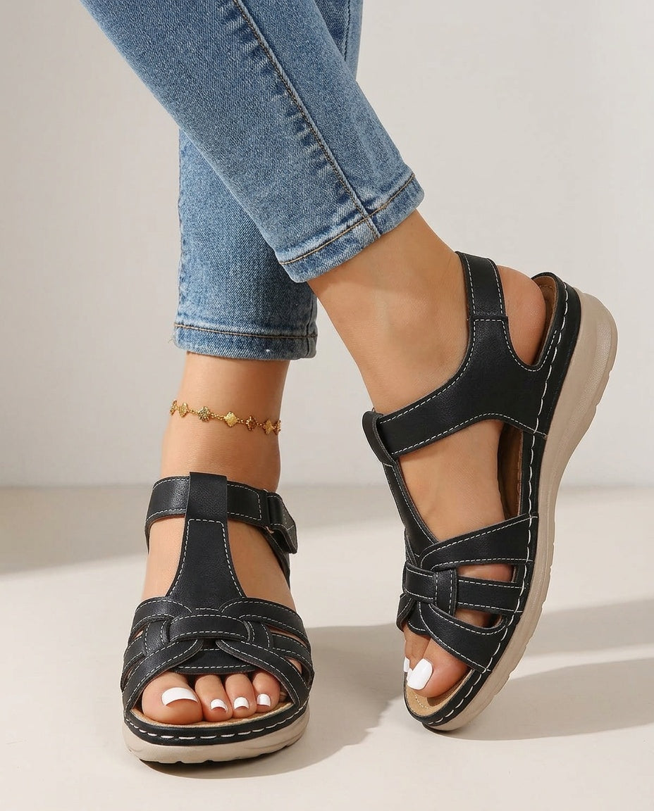 Soraya | Cut-Out Multi-Strap Buckle Low Wedge Sandals