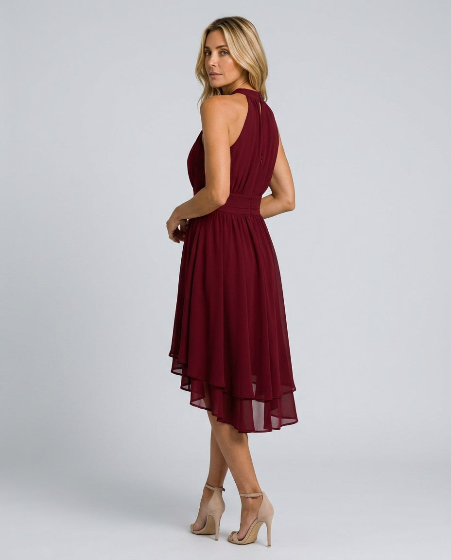 Iyla | Halter Neck Layered Hem Midi Dress