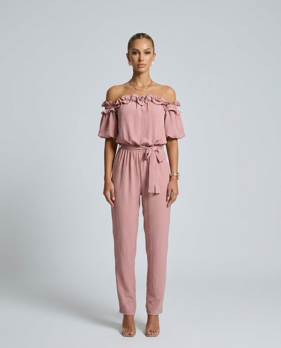 Isabela | Off-Shoulder Frill Wide-Leg Jumpsuit