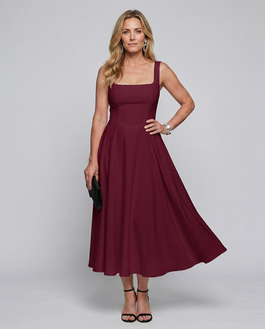 Sofia | Sleeveless Square Neck Flared Midi Dress