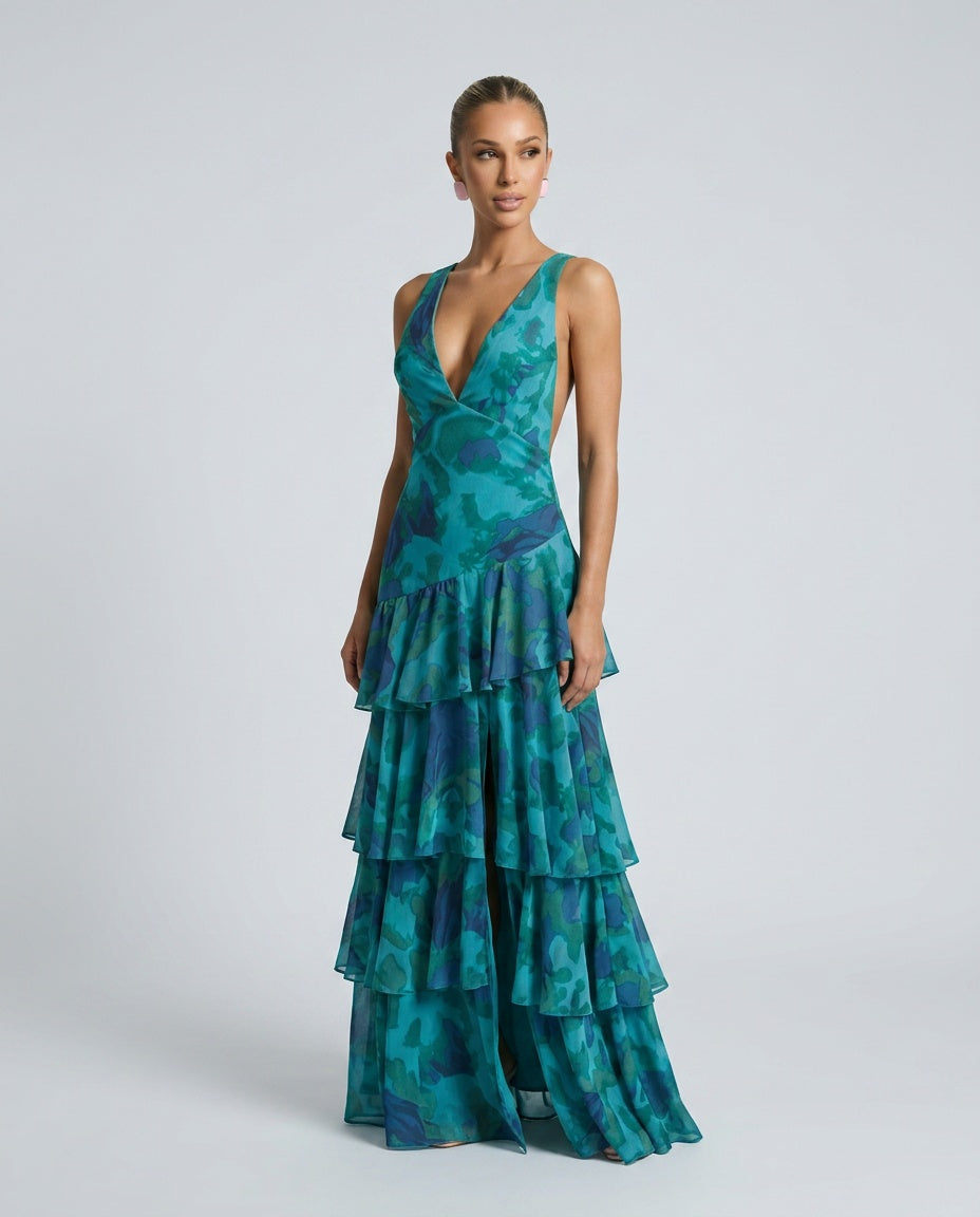 Harlow | V-Neck Plissé Pleated Maxi Dress