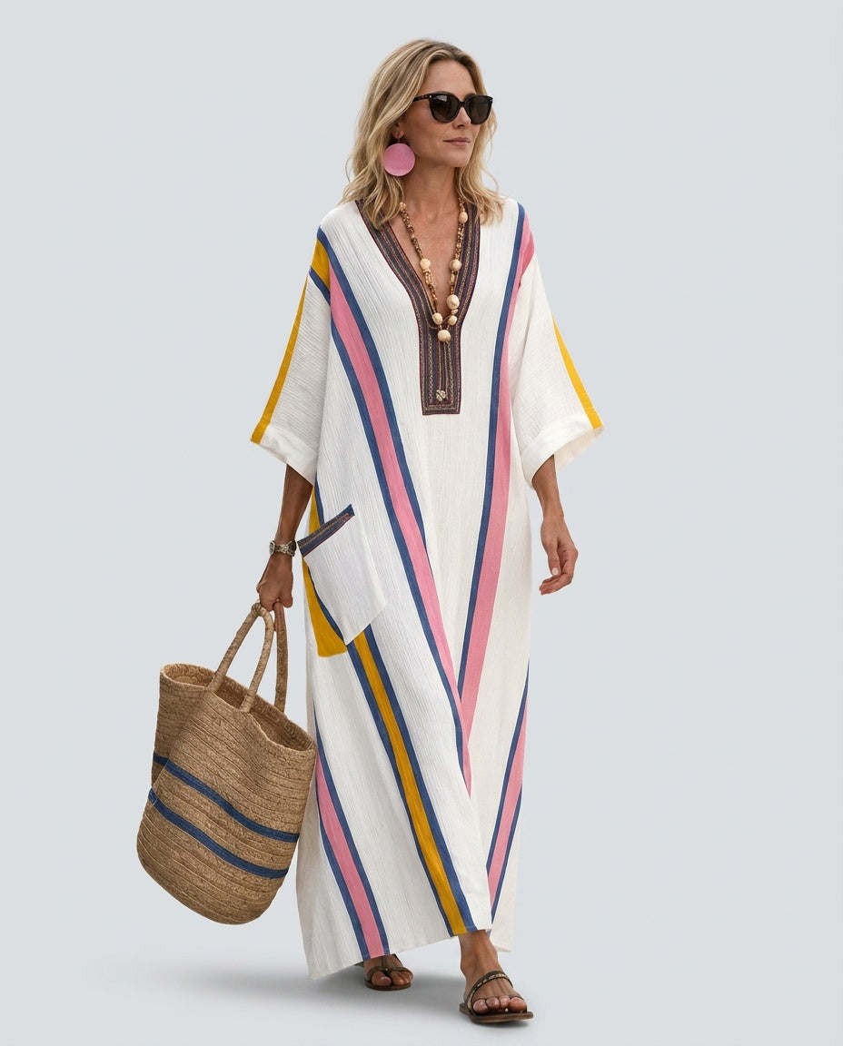 Margot | Striped Wide Sleeve Kaftan Maxi Dress