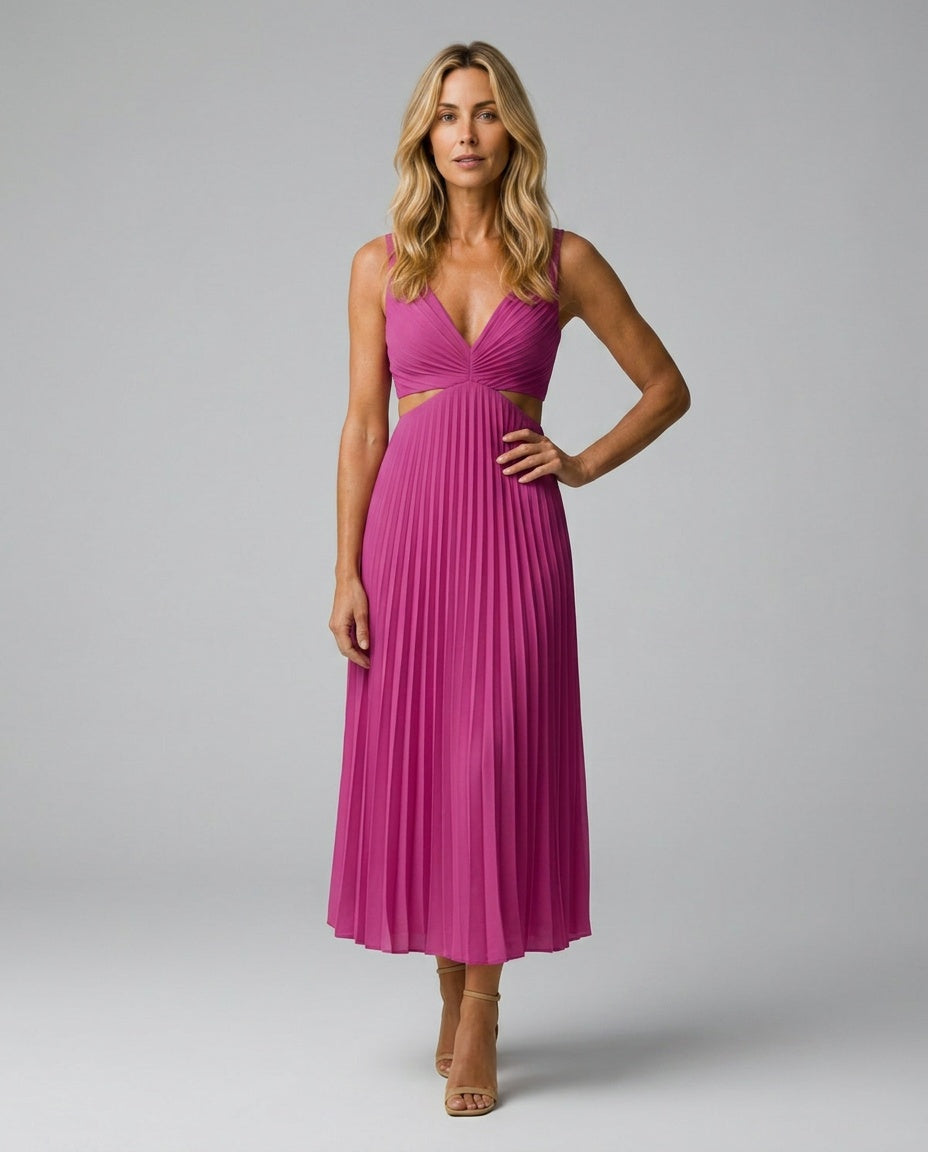 Harlow | V-Neck Pleated Midi Dress