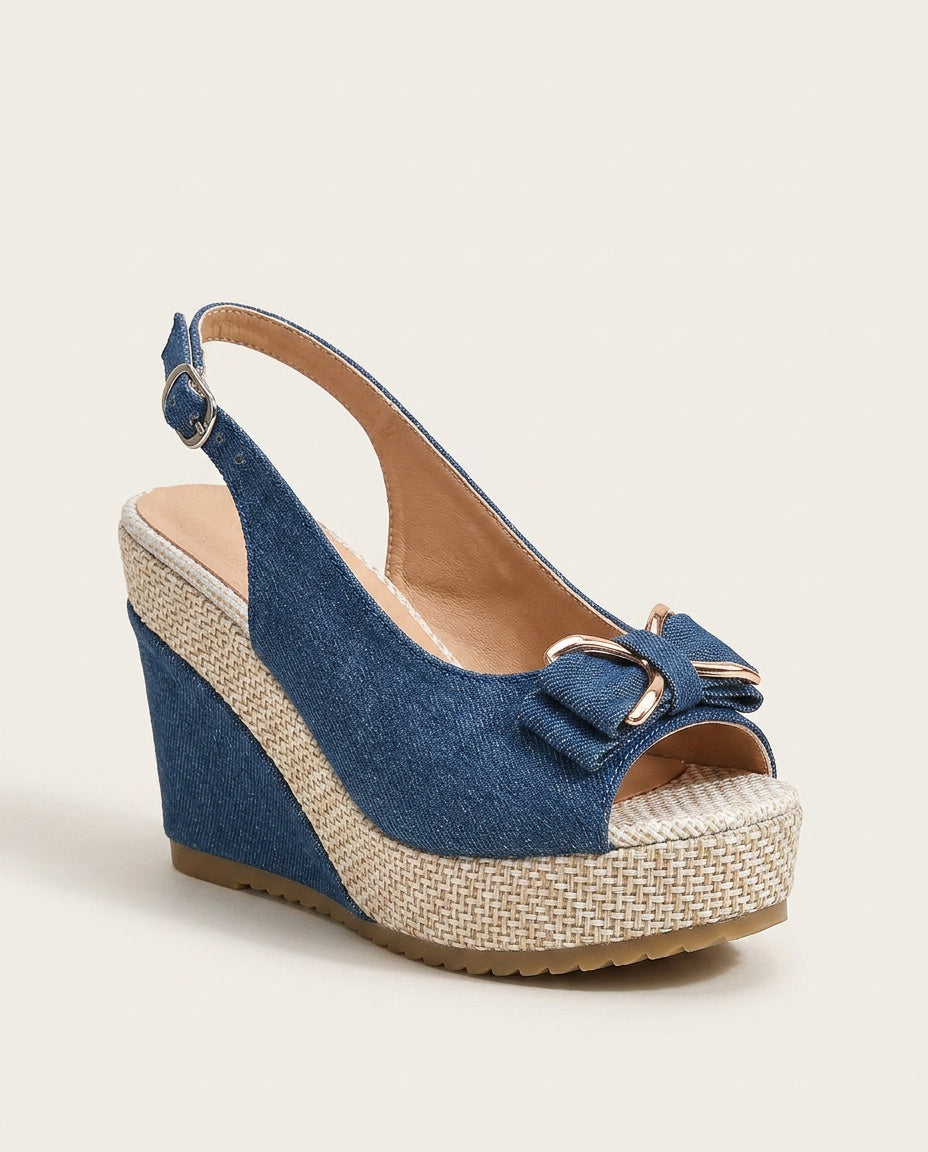 Ada | Denim Bow Wedge Shoes