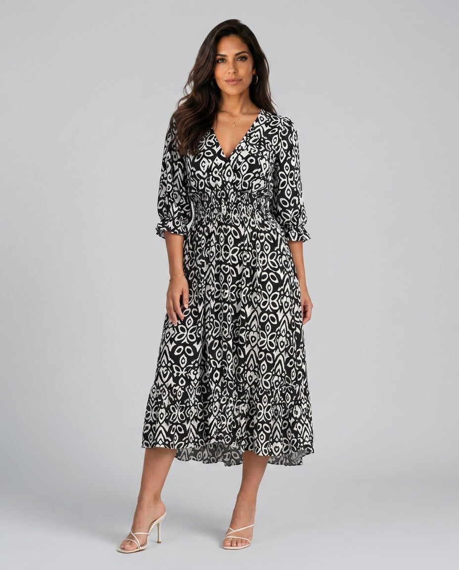 Everly | V-Neck Graphic Print Boho Maxi Dress