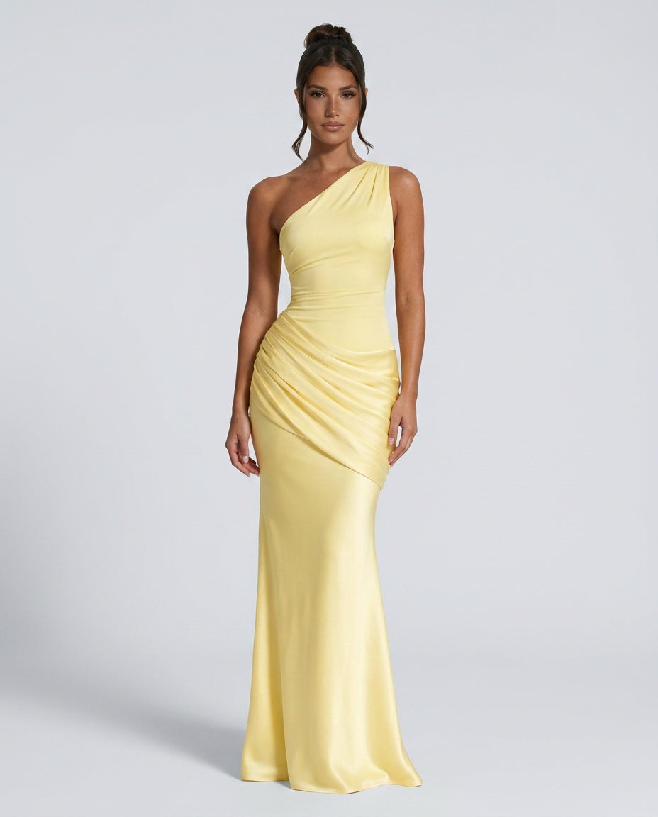 Imogen | One Shoulder Draped Satin Maxi Dress