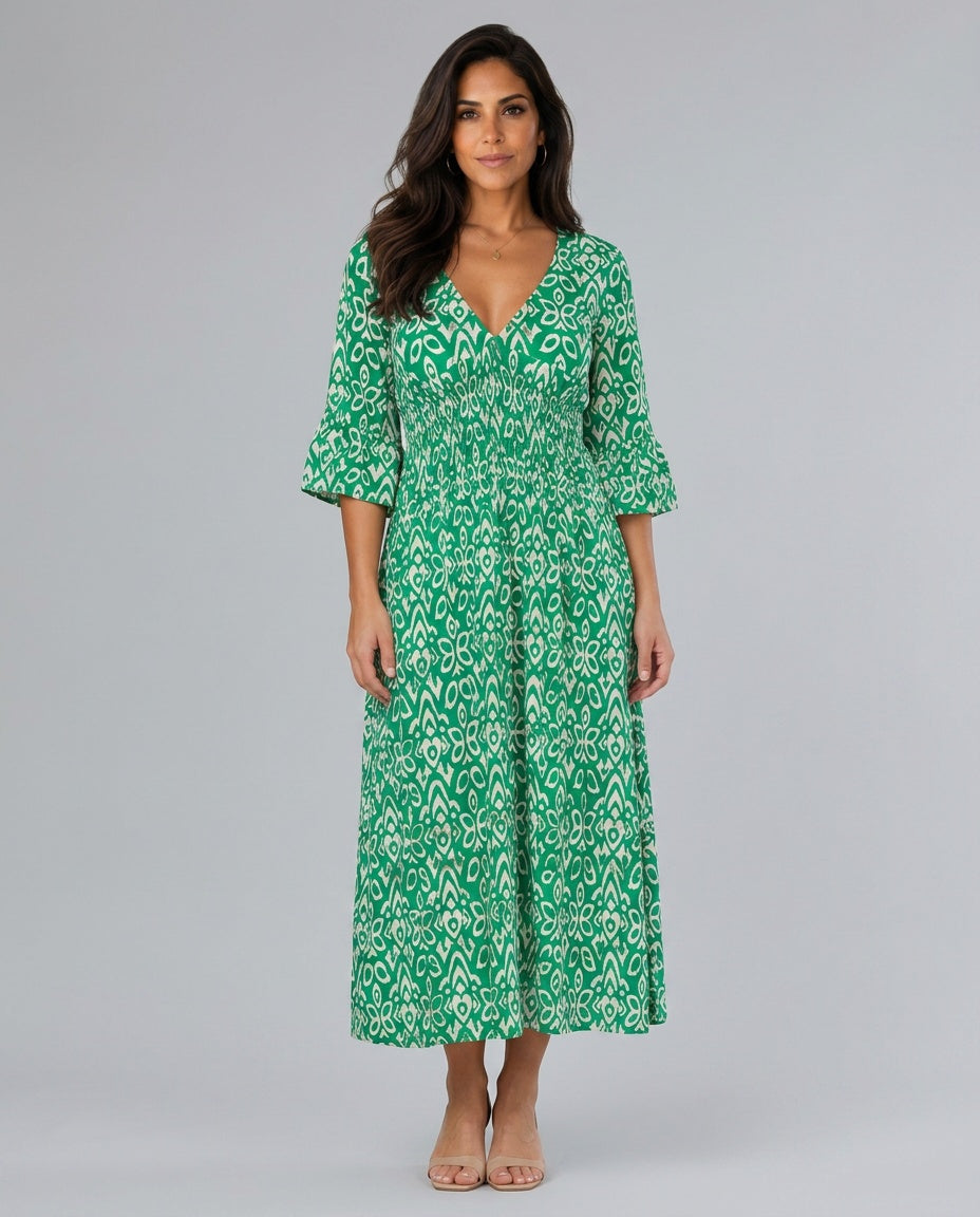 Everly | V-Neck Graphic Print Boho Maxi Dress