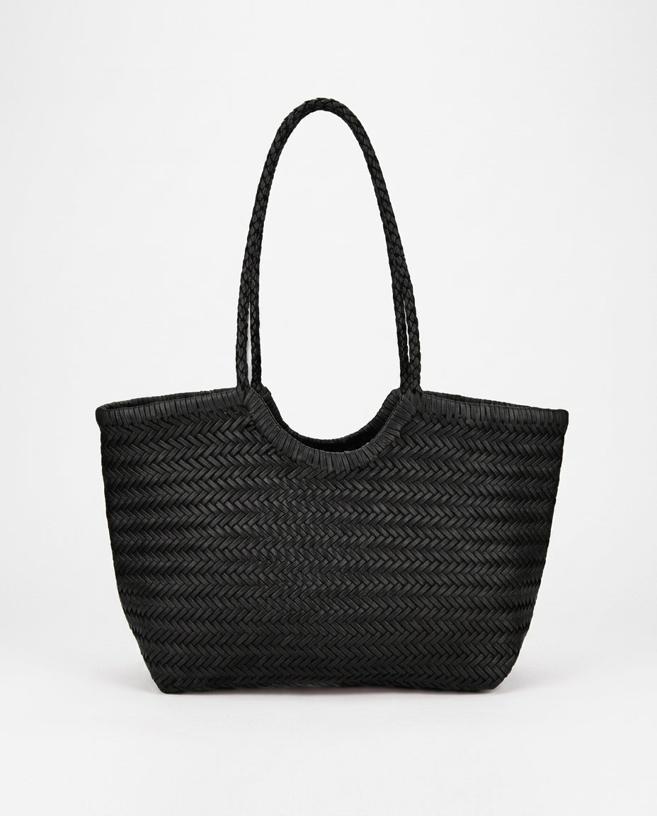 Hand-Woven Vegan Leather Tote Bag with Shoulder Strap