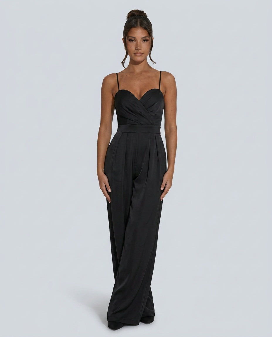 Esme | Wrap Front Satin-Look Wide Leg Jumpsuit