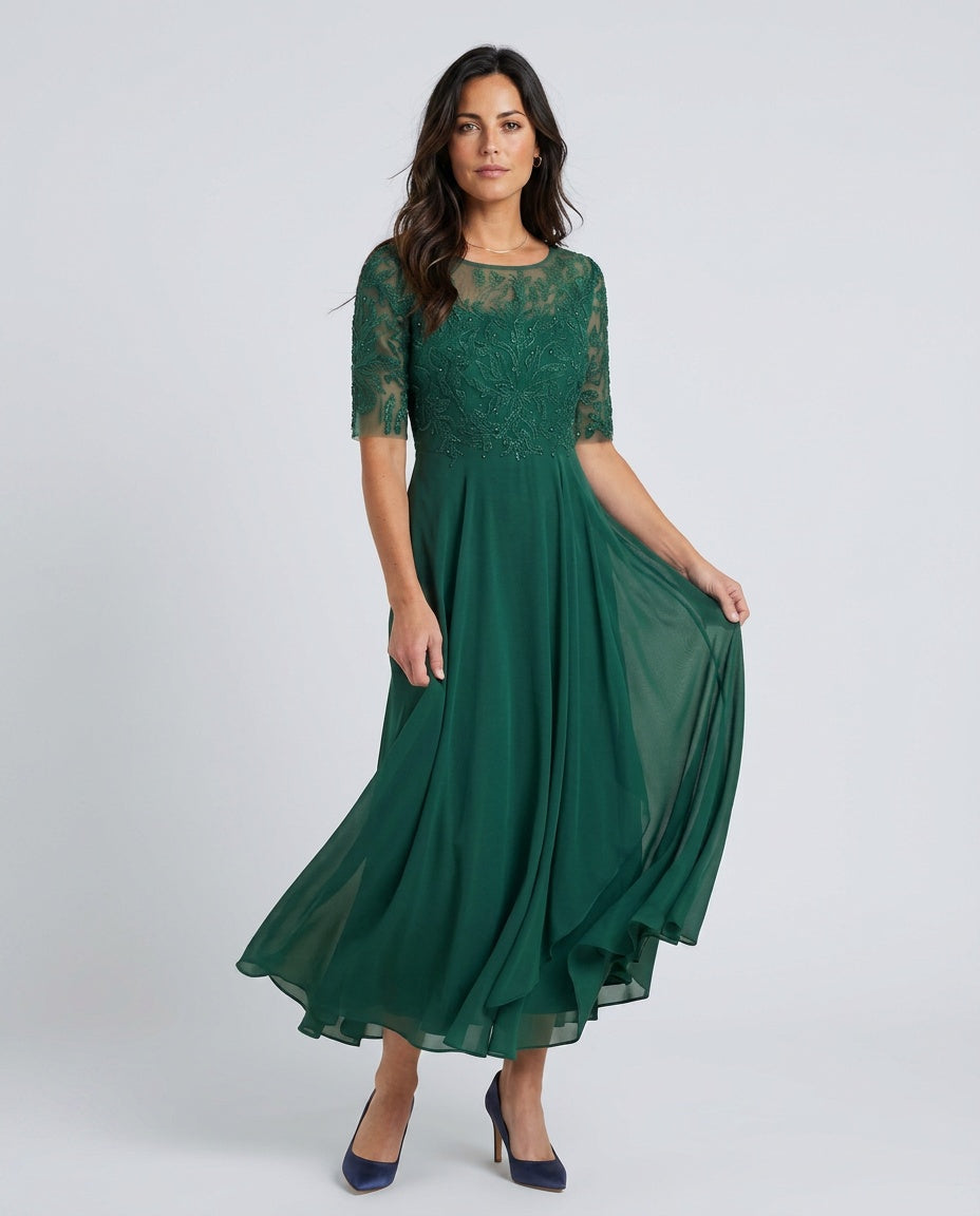 Harlow | Lace Bodice 3/4 Sleeve Midi Dress