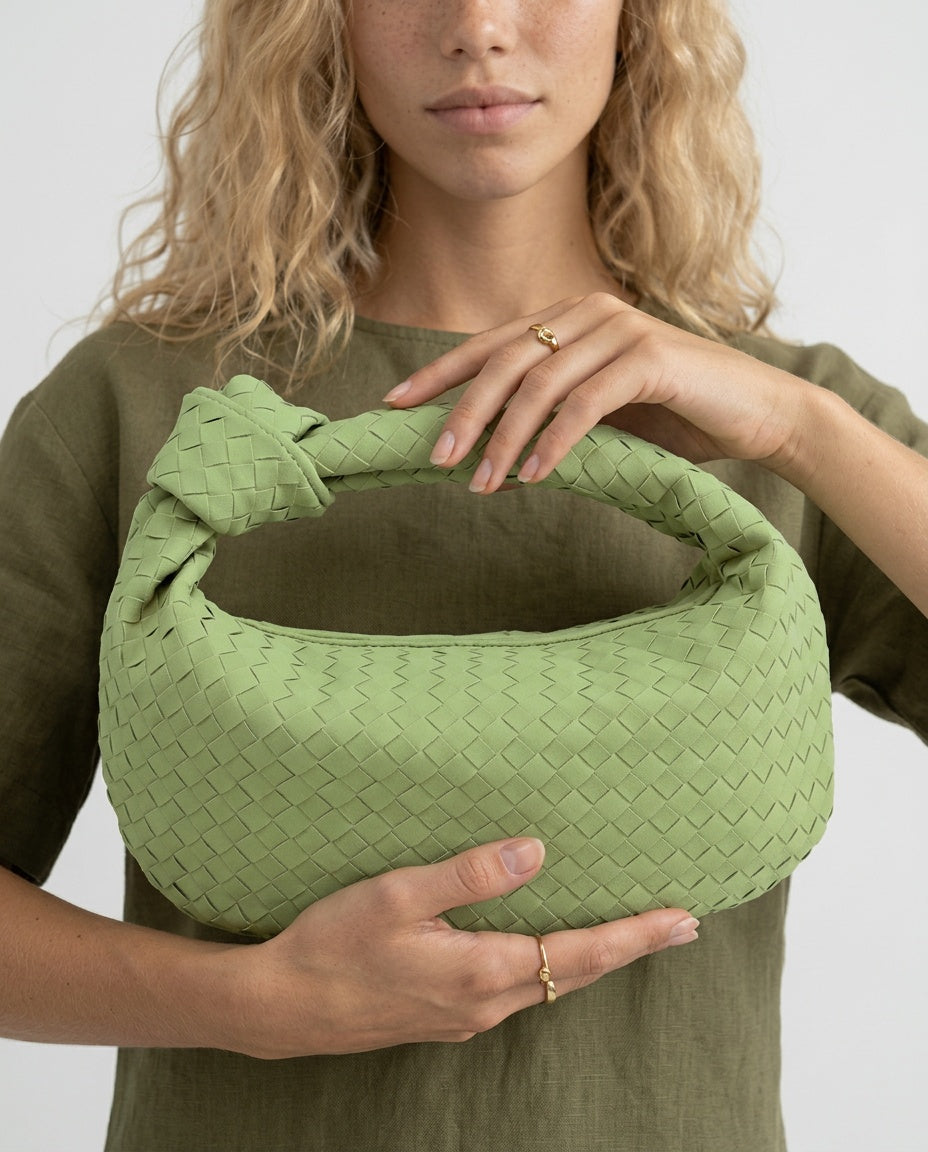 Woven Vegan Suede Knot Detail Bag
