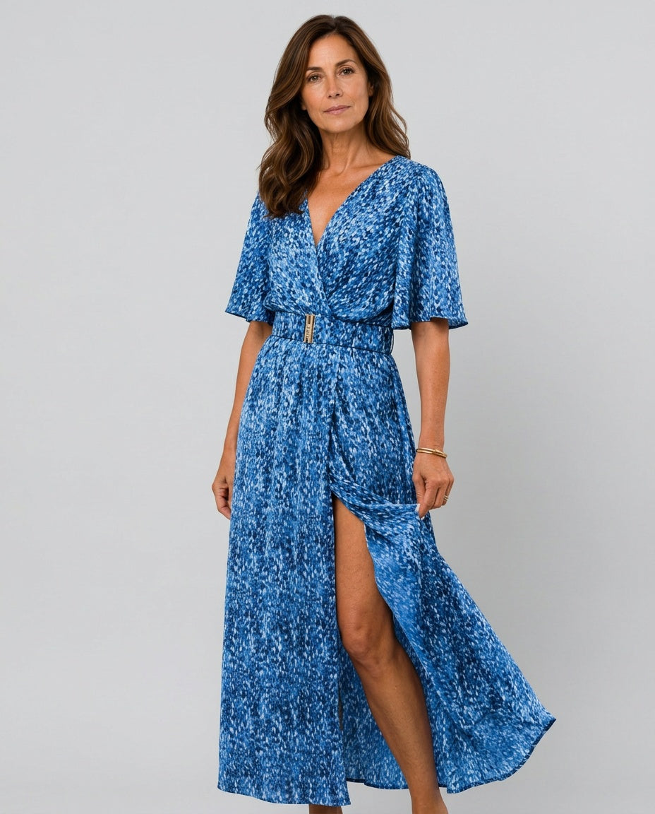 Rocio | Printed Wrap Short Sleeve Maxi Dress