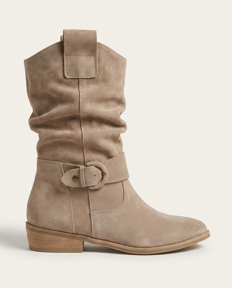 Frankie | Slouchy Suede-Look Western Ankle Boots