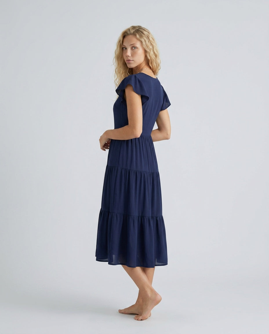 Camila | Flutter Sleeve Flowy A-Line Midi Dress
