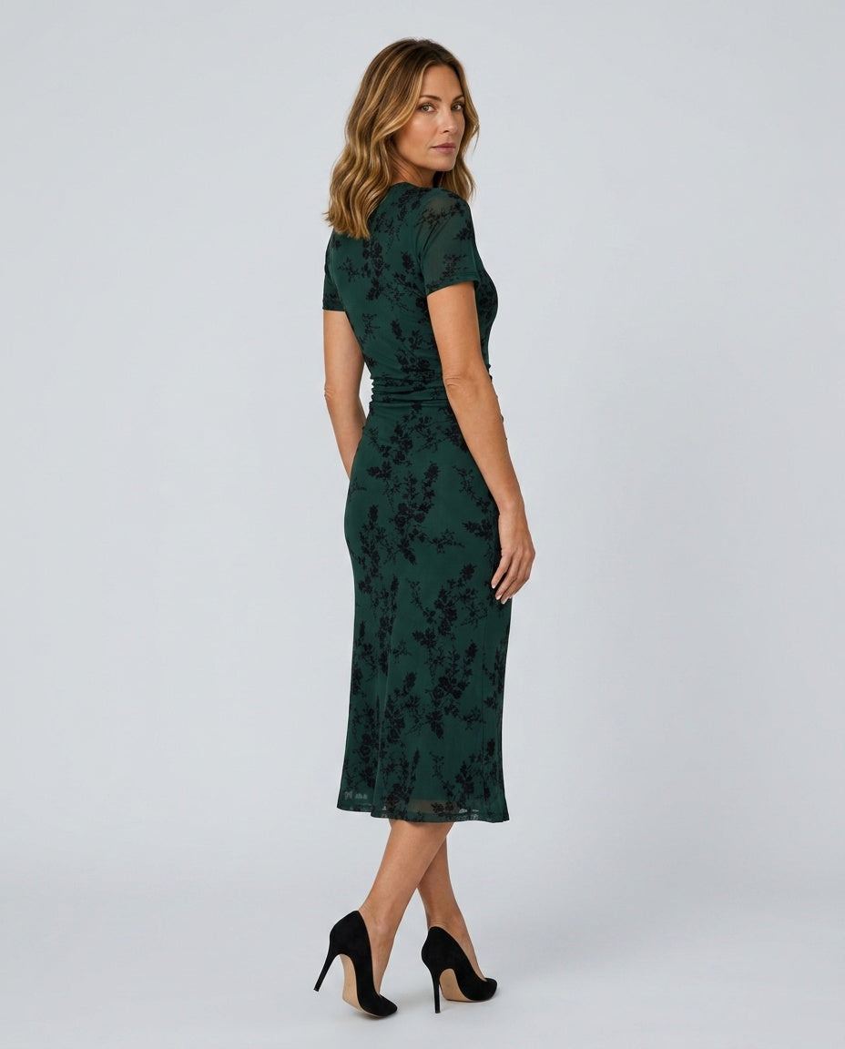 Adeline | Short Sleeve Crew Neck Midi Dress