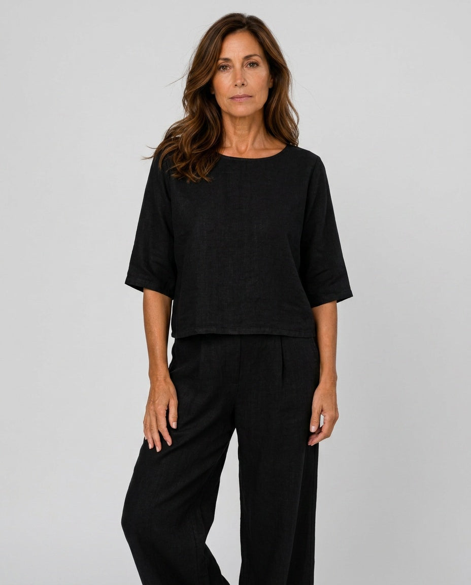 Delphine | 3/4 Sleeve Wide-Leg Linen-Look Co-ord Set
