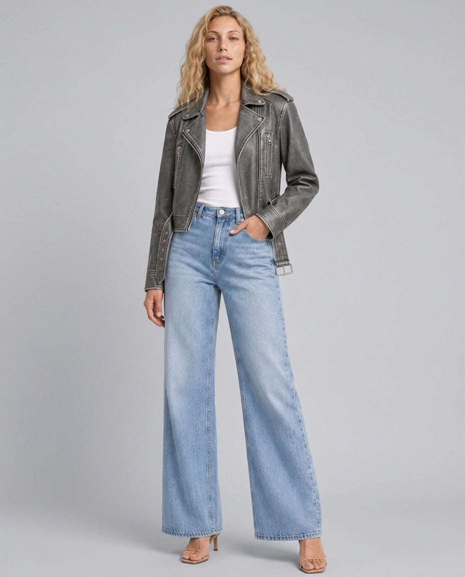 Mira | Cropped Zip-Front Faux Leather Jacket
