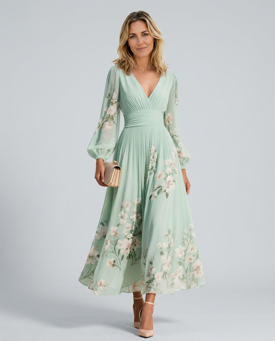 Soraya | Floral Print Deep V-Neck Midi Dress