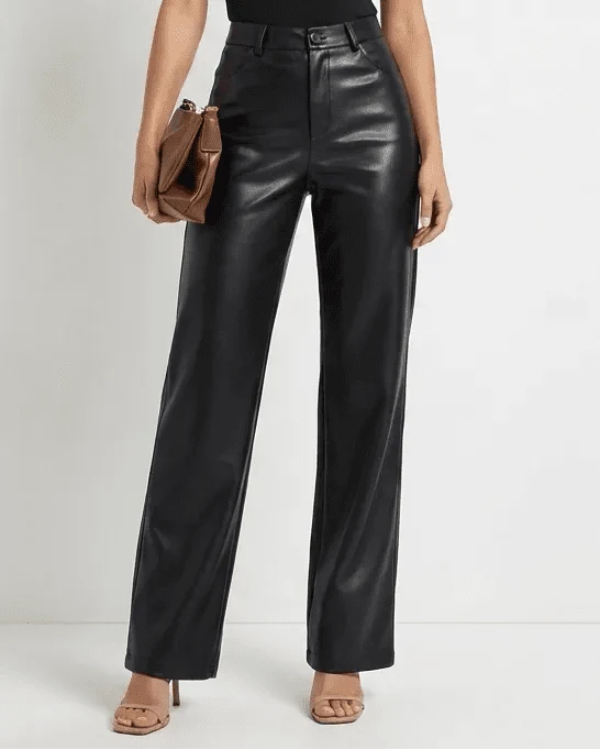 Ava | High Waist Straight Leg Faux Leather Trousers