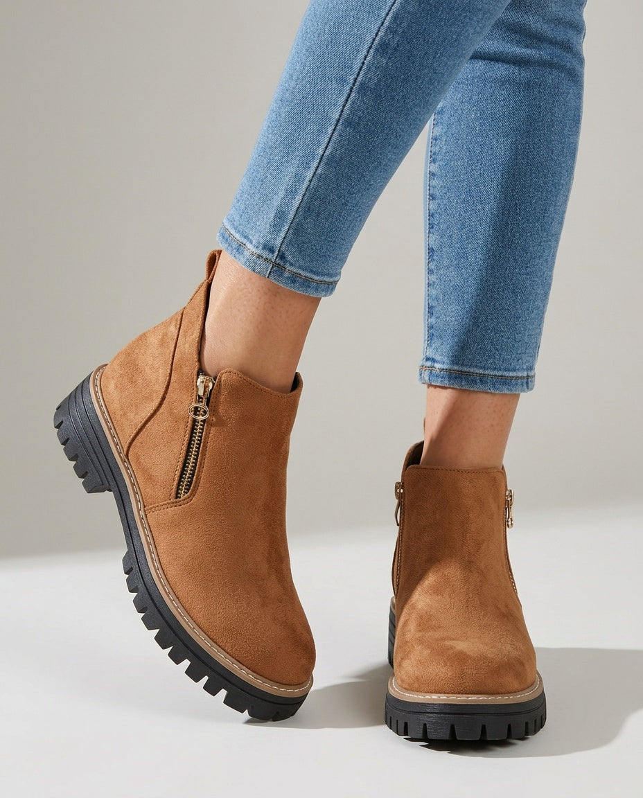 Rosa | Chunky Sole Zip Ankle Boots