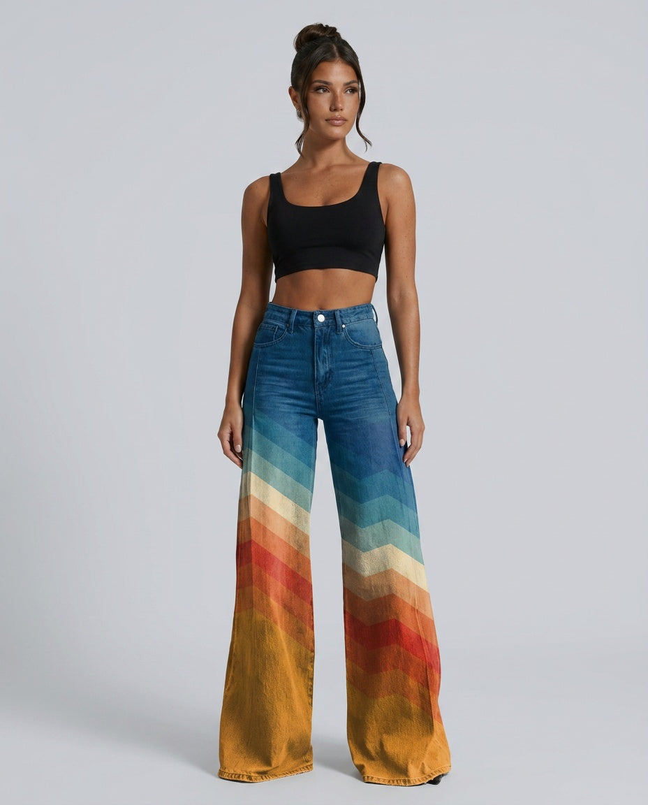 Adriana | Rainbow Gradient High-Waist Wide-Leg Jeans