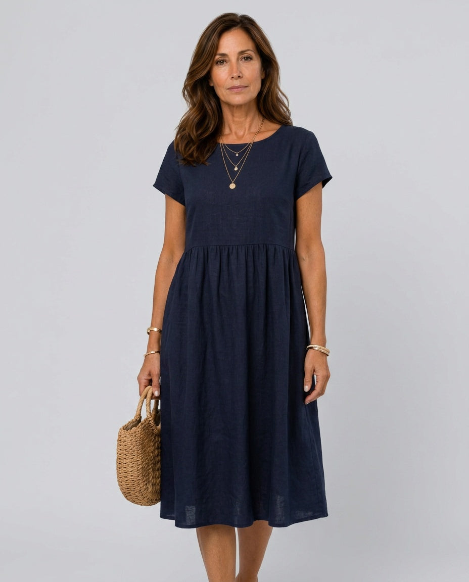 Marley | Short Sleeve Knee-Length Pocket Midi Dress