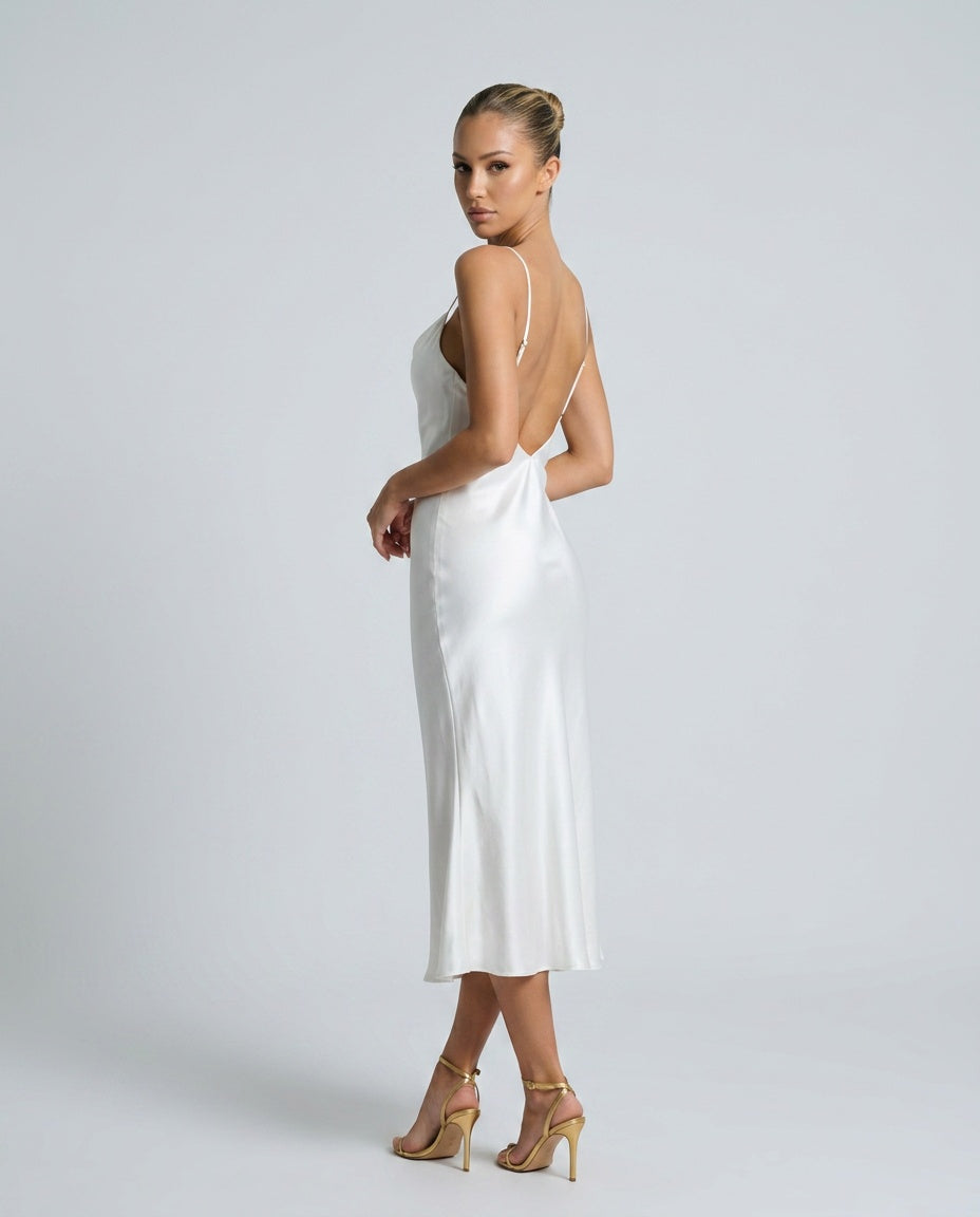 Vivienne | Cowl Neck Satin-Look Midi Dress