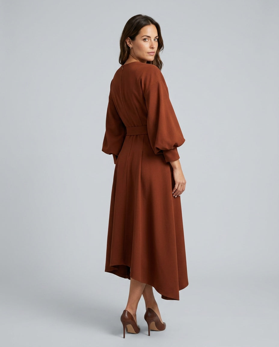 Sawyer | Cape Sleeve Asymmetric Draped Maxi Dress