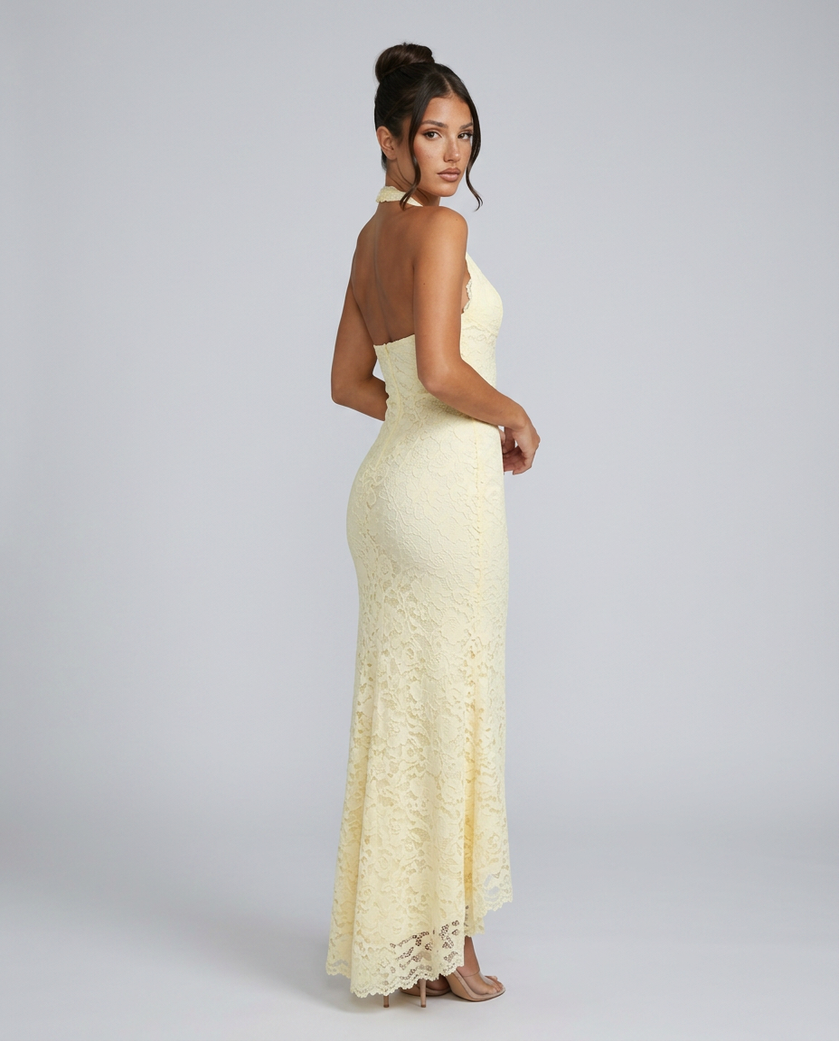 Sandy| Lace Halter Backless Maxi Dress
