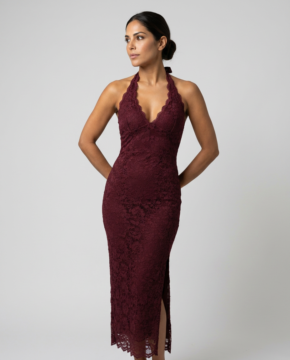 Sandy| Lace Halter Backless Maxi Dress