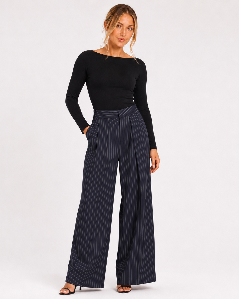 Freya | High Waist Striped Pleated Wide-Leg Trousers