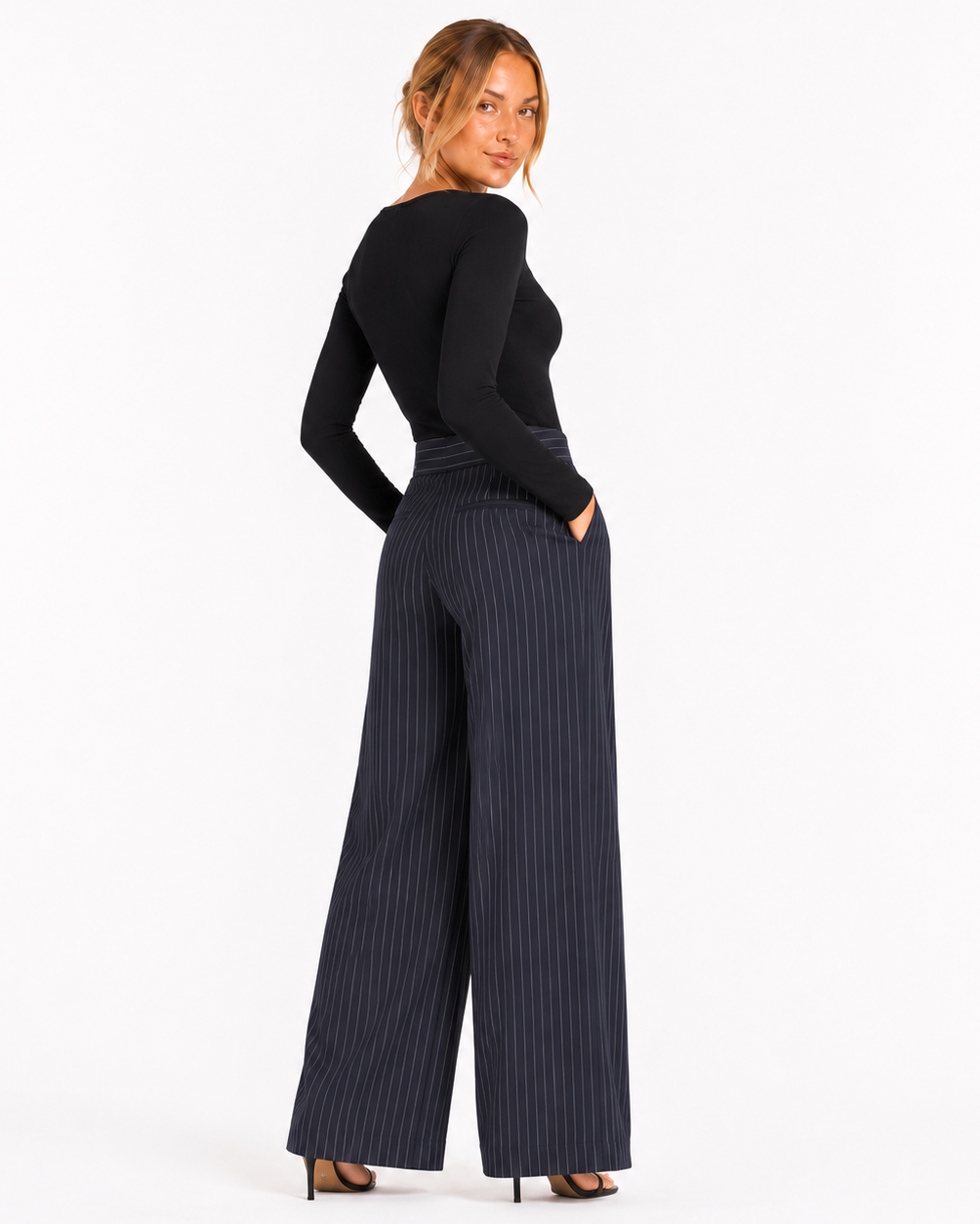 Freya | High Waist Striped Pleated Wide-Leg Trousers
