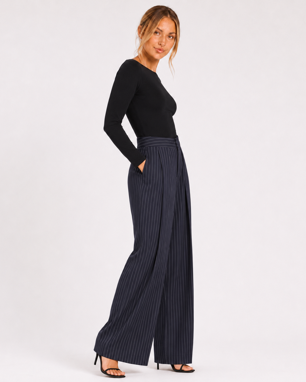 Freya | High Waist Striped Pleated Wide-Leg Trousers