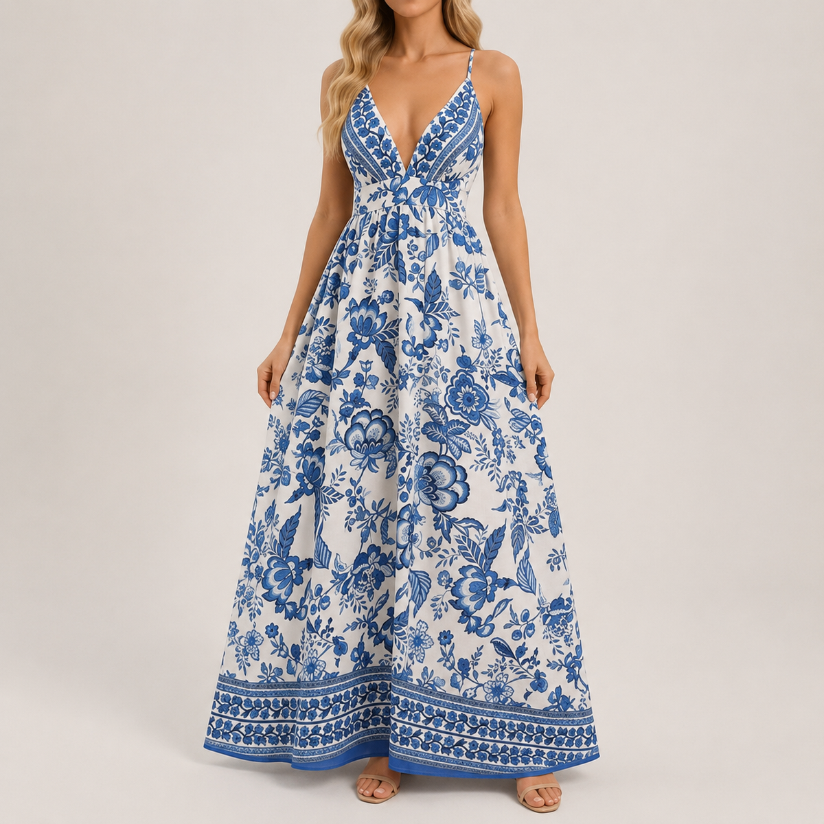 Soraya | Botanical Print High-Low Maxi Dress