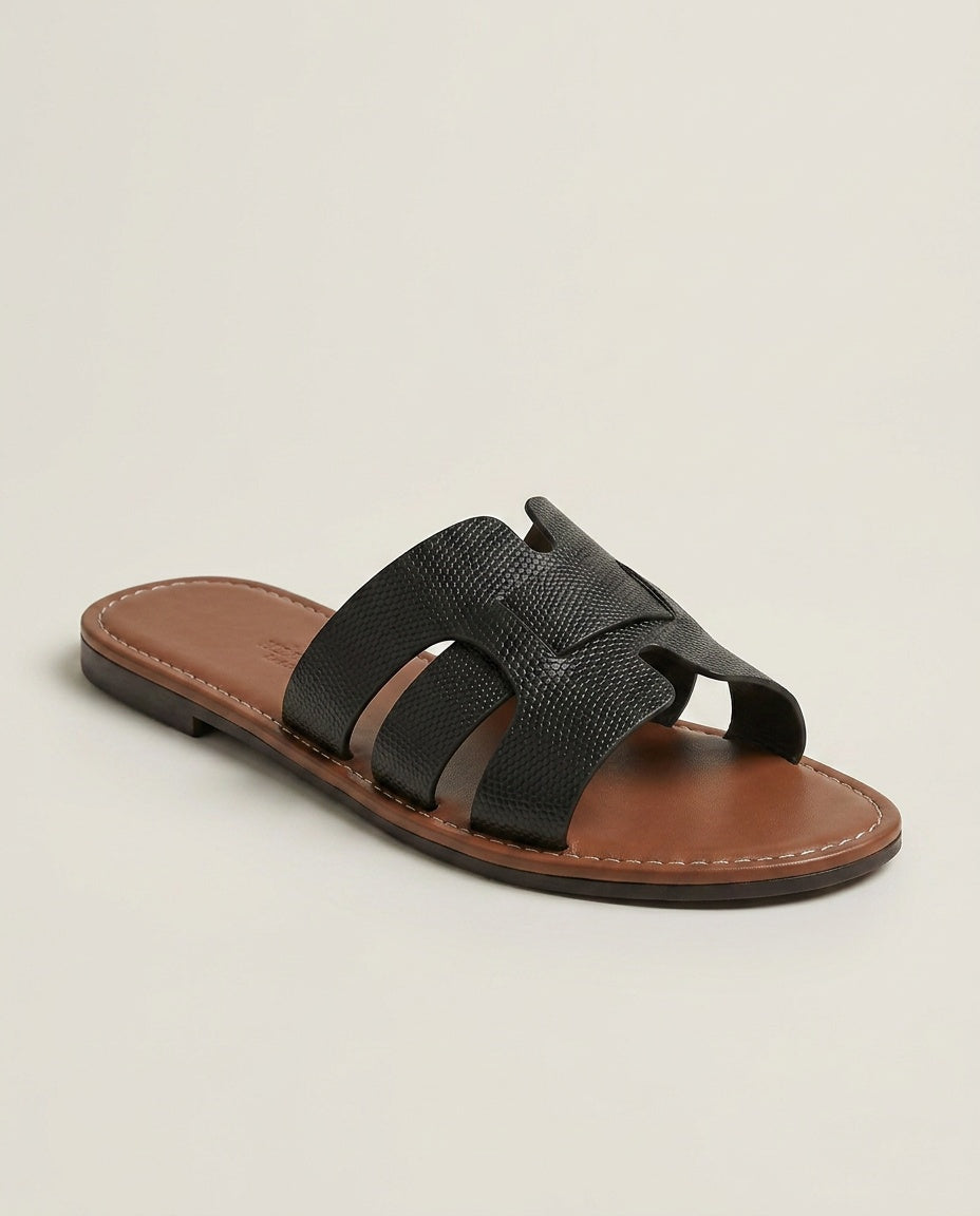 Amara | Leather-Look Flat Slide Sandals
