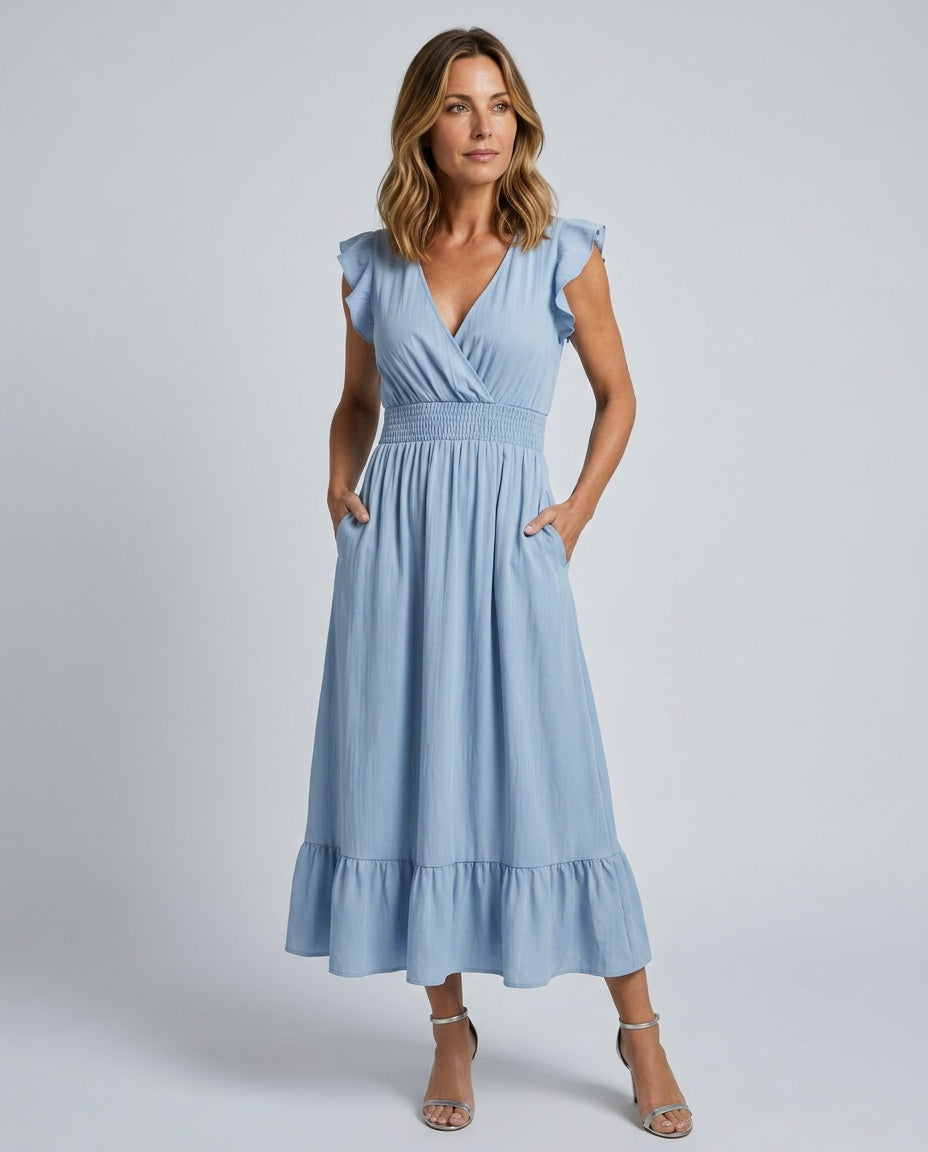 Clove | Ruffle Sleeve Smocked Waist Midi Dress