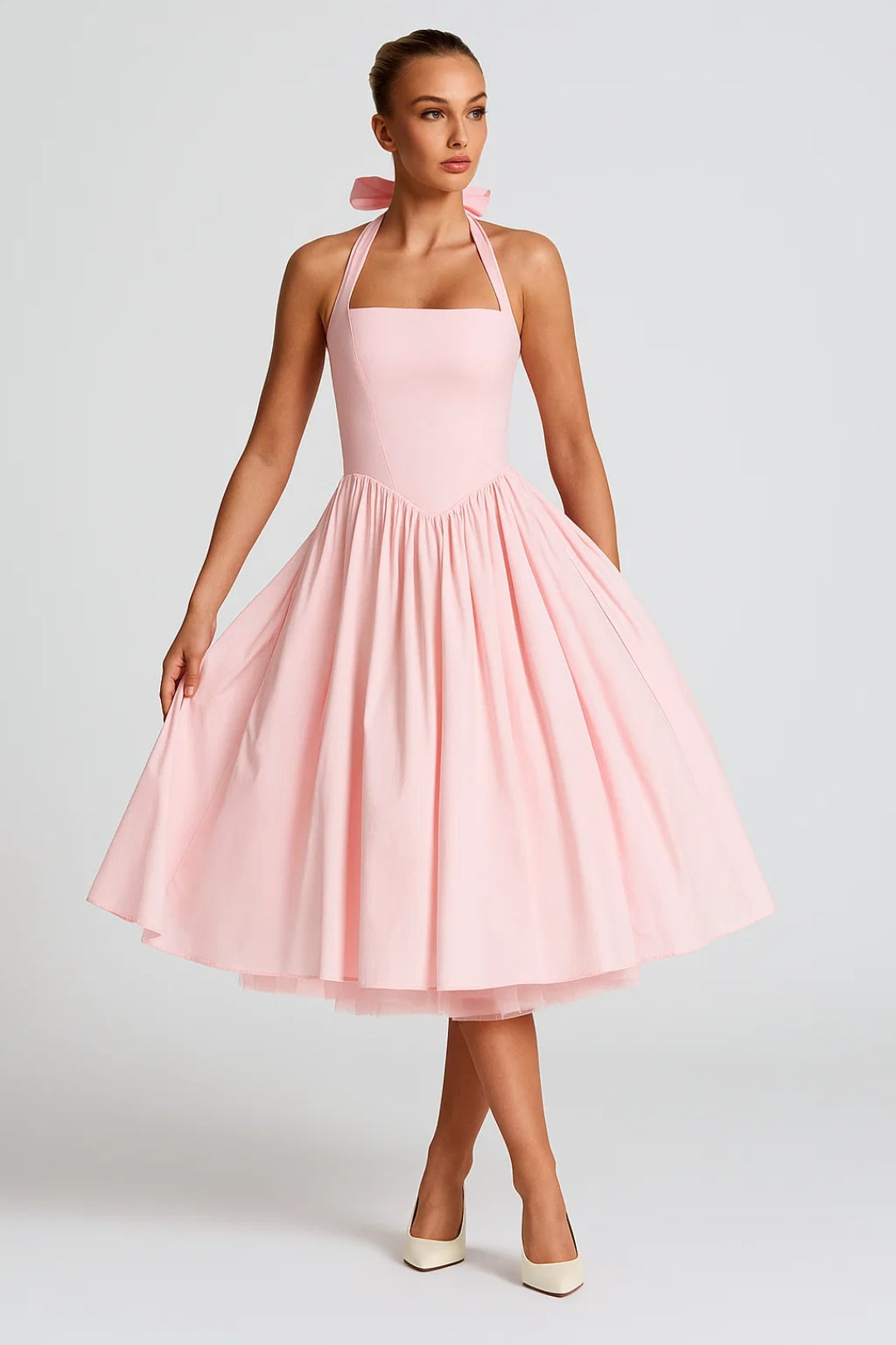 Grace | Halter Neck Pleated Midi Dress