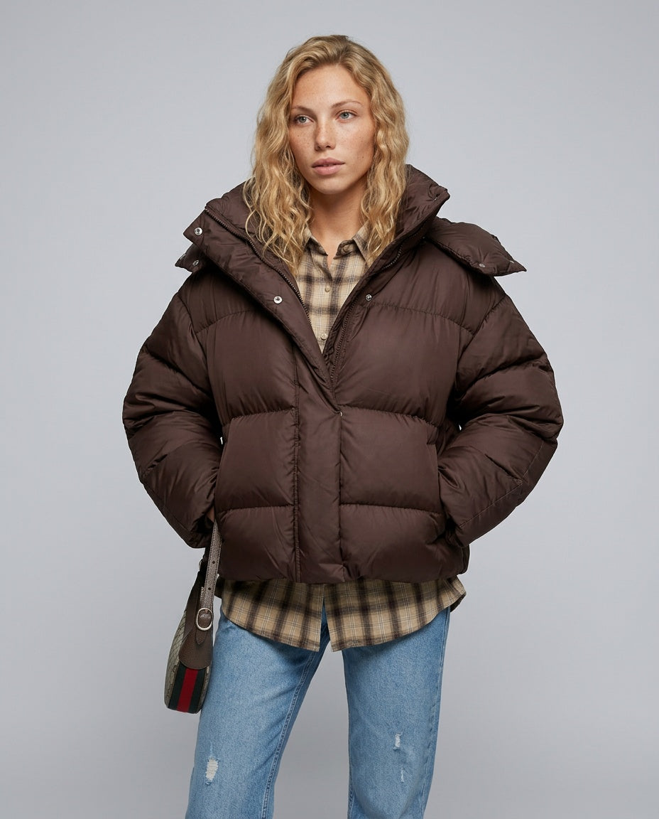 Gaia | Hooded Single-Breasted Puffer Jacket