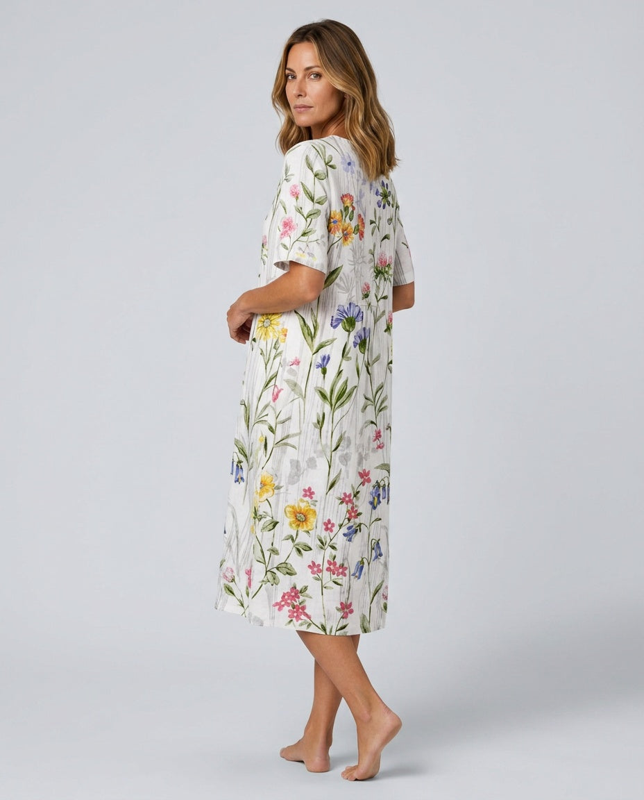 Isolde | Short Sleeve Floral Midi Dress