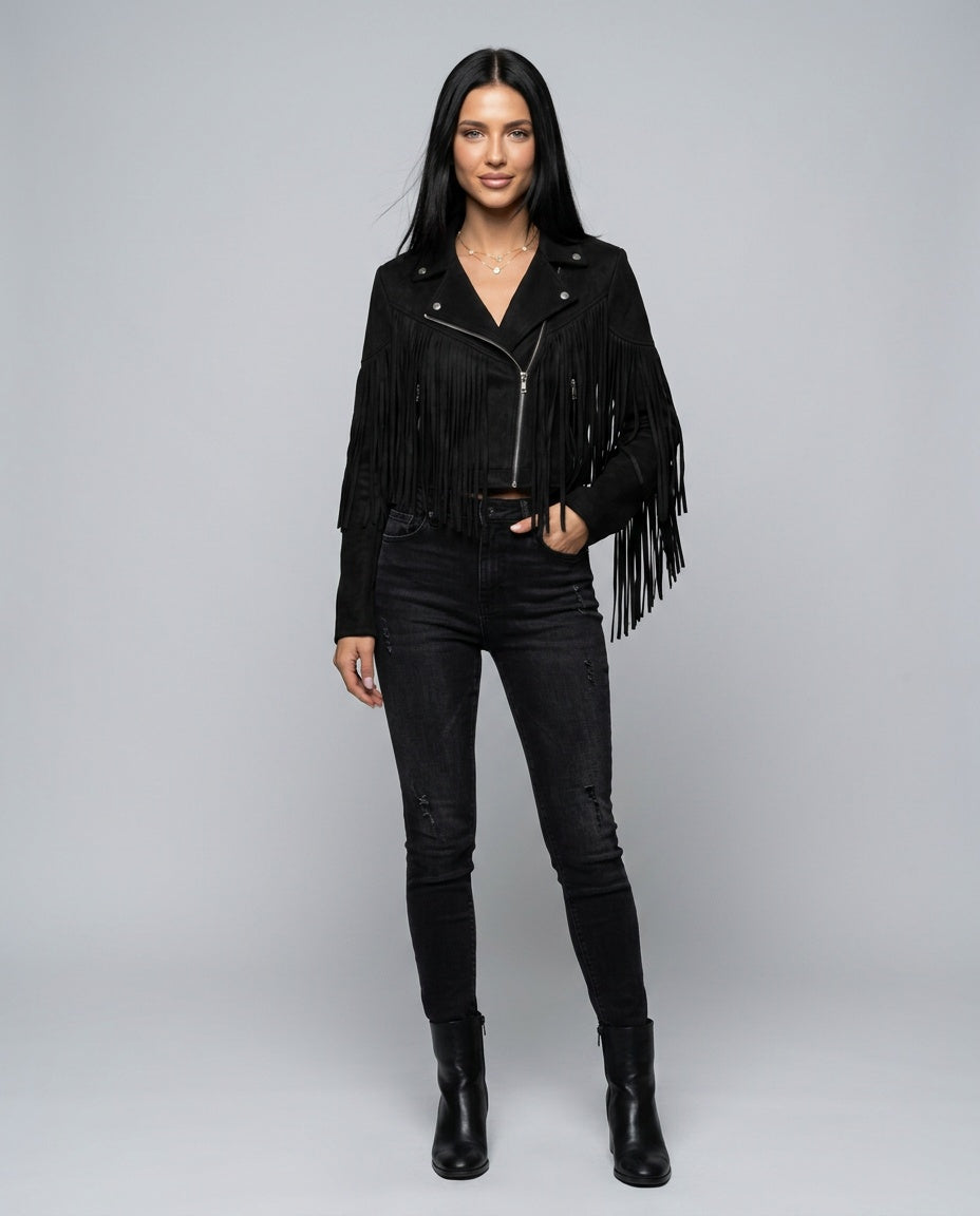 Hadley | Fringe Faux Suede Cropped Jacket