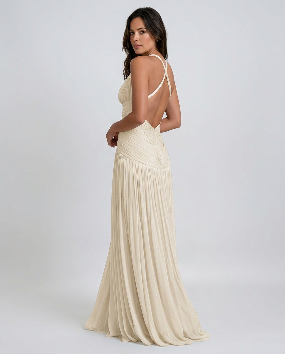 Leticia | Halter Neck Gathered Maxi Dress