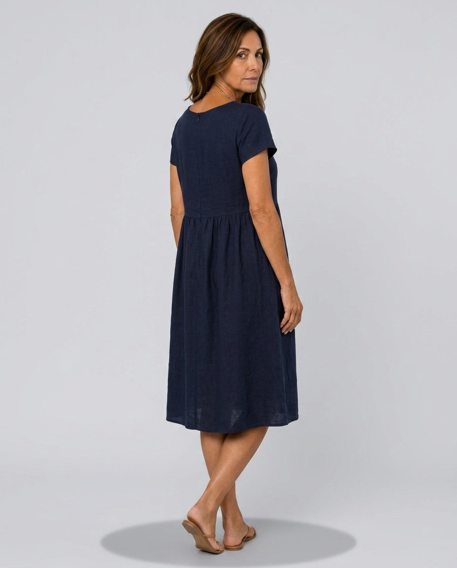Marley | Short Sleeve Knee-Length Pocket Midi Dress