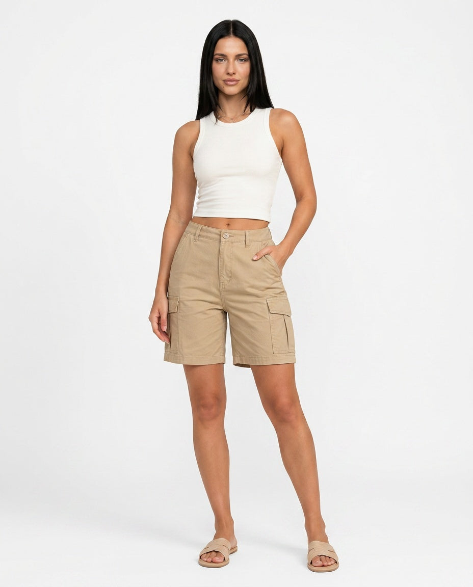Pilar | High Waist Elastic Waist Sports Shorts with Pockets