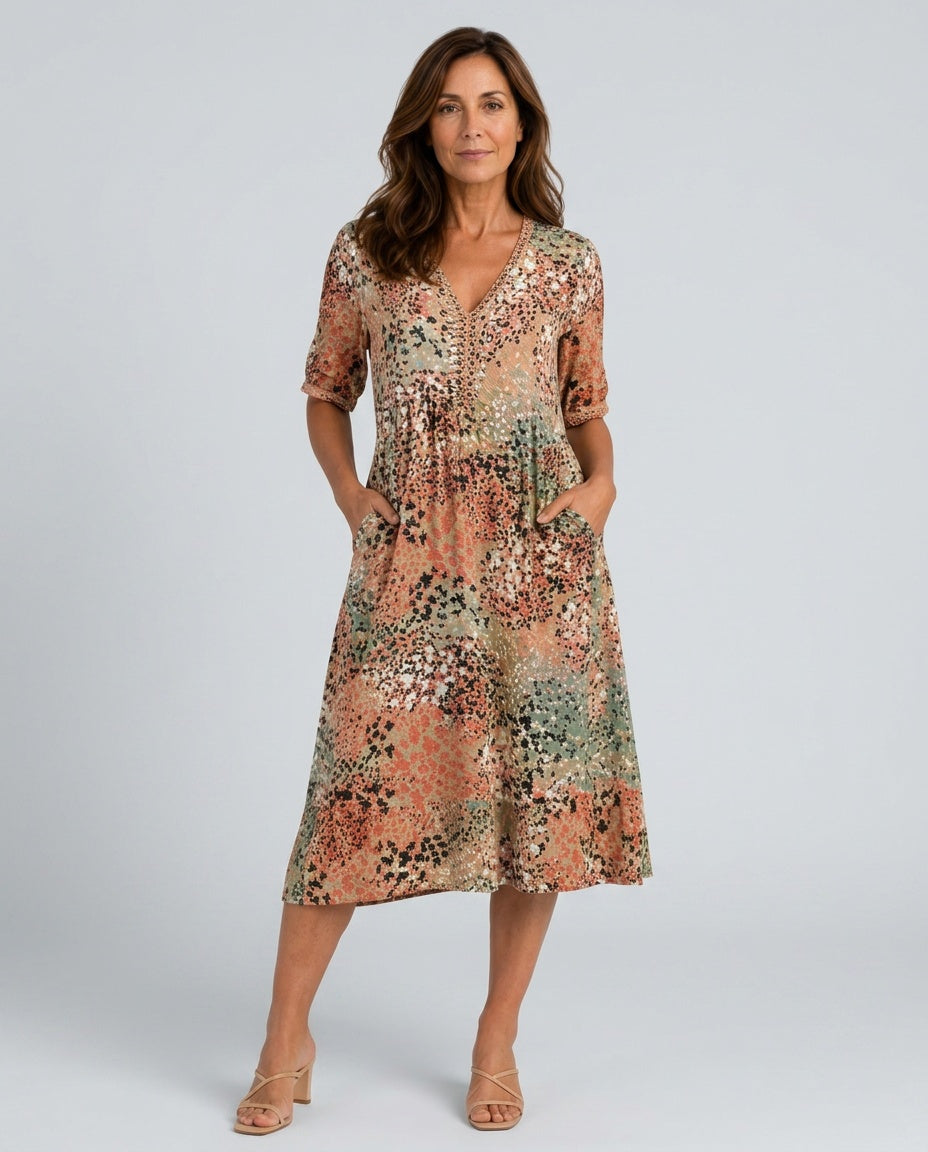 Giselle | V-Neck Side Pocket Midi Dress