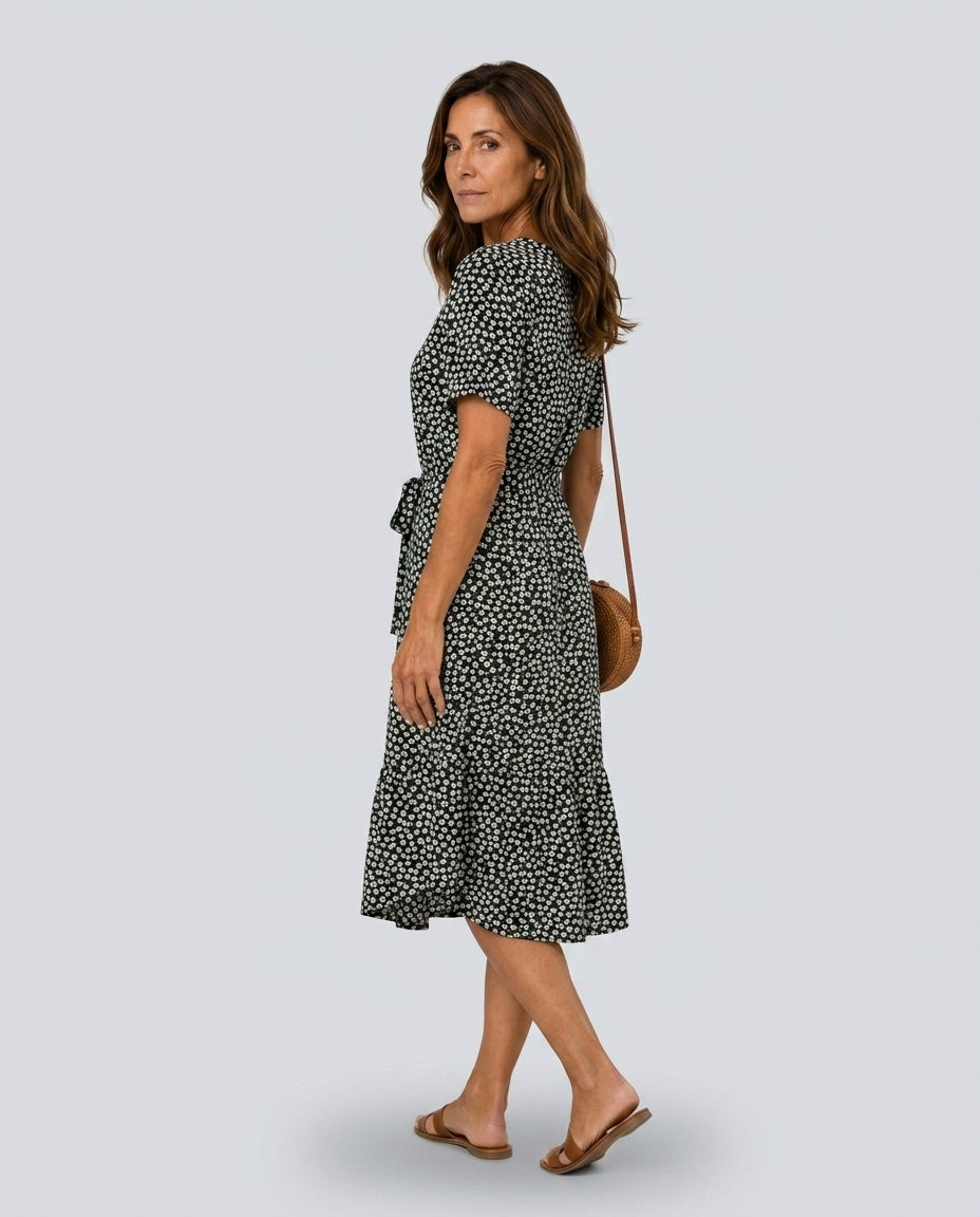 Flora | Floral Print Tie-Belt Midi Dress