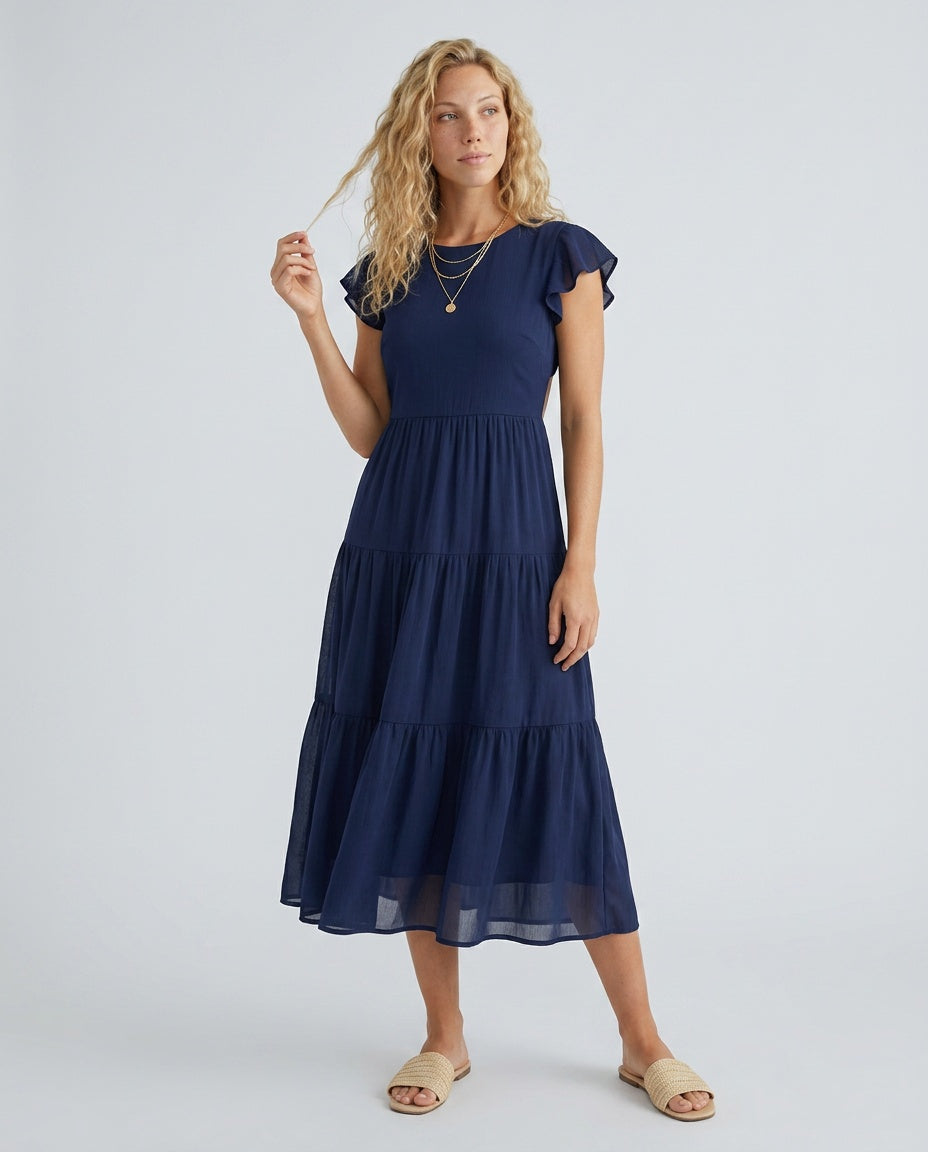Camila | Flutter Sleeve Flowy A-Line Midi Dress