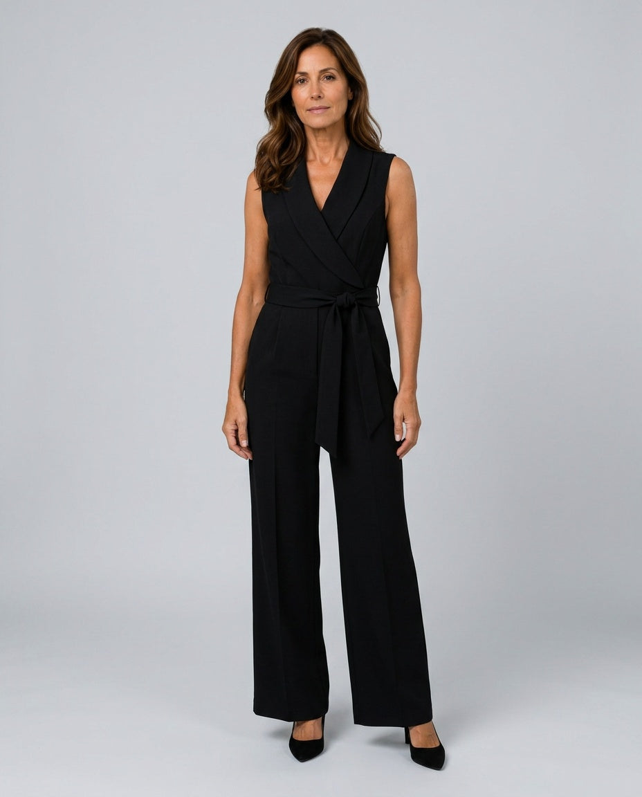 Frankie | Sleeveless Wrap-Look Wide-Leg Jumpsuit