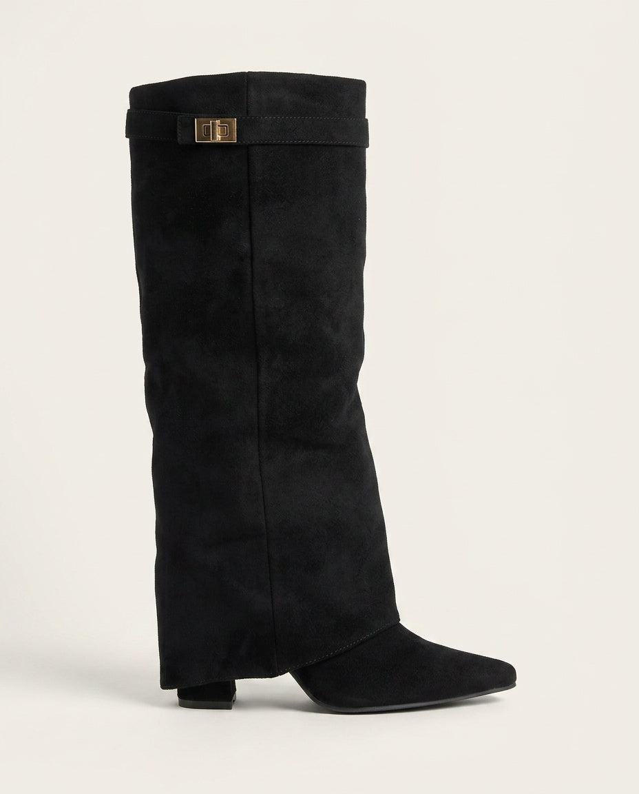 Montleigh | Suede-Look Fold-Over Boots with Golden Detail